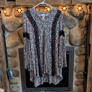 Knox Rose Black Floral Blouse with Pink & Cream Accents
